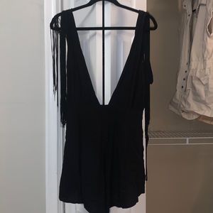 Worn once great condition ASOS black dress with shoulder fringe-fits like M